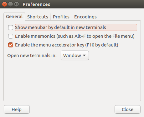 Ocultar la barra de menú de la terminal en Ubuntu