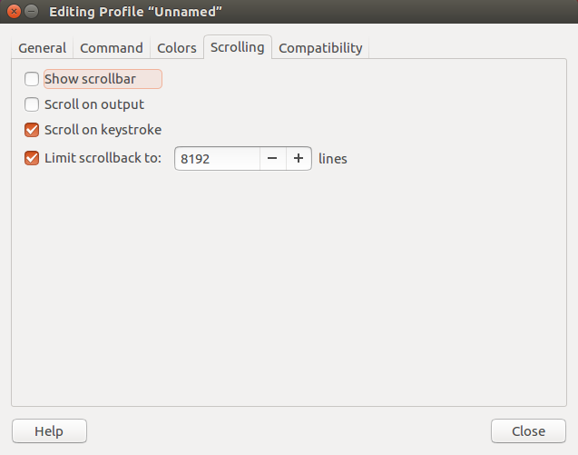 Ocultar la barra de scroll de la terminal en Ubuntu